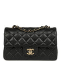 Mini Classic Rectangular Flap Bag Black Lambskin Light Gold Hardware
