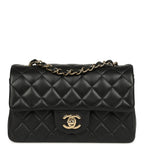 Mini Classic Rectangular Flap Bag Black Lambskin Light Gold Hardware
