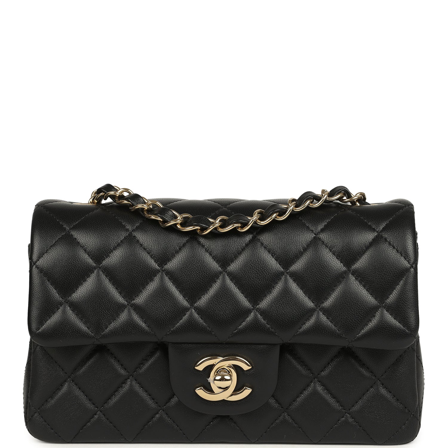 Mini Classic Rectangular Flap Bag Black Lambskin Light Gold Hardware