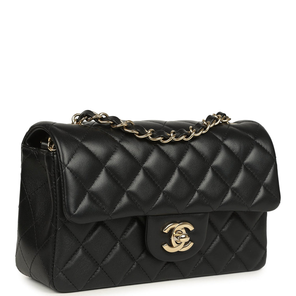 Mini Classic Rectangular Flap Bag Black Lambskin Light Gold Hardware