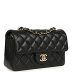 Mini Classic Rectangular Flap Bag Black Lambskin Light Gold Hardware