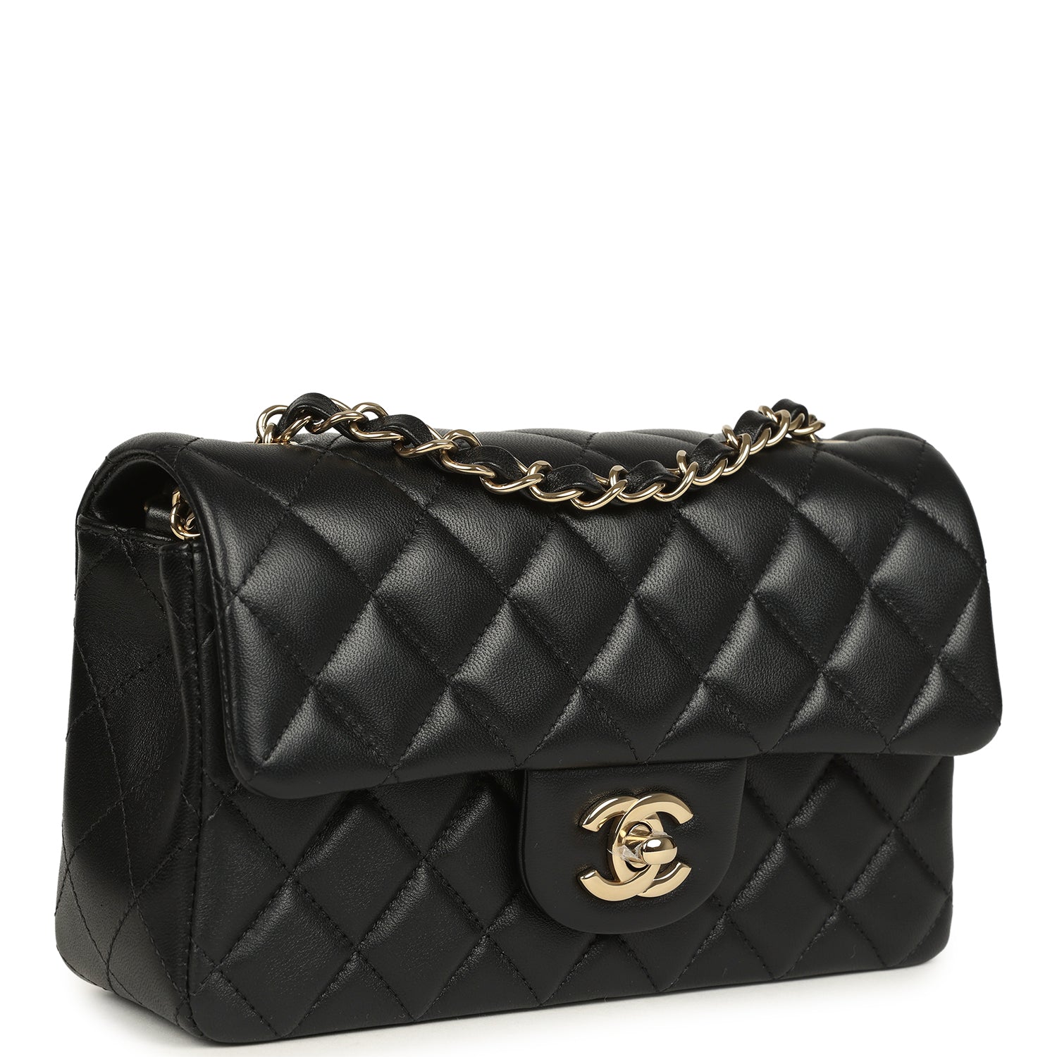 Mini Classic Rectangular Flap Bag Black Lambskin Light Gold Hardware