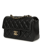 Mini Classic Rectangular Flap Bag Black Lambskin Light Gold Hardware