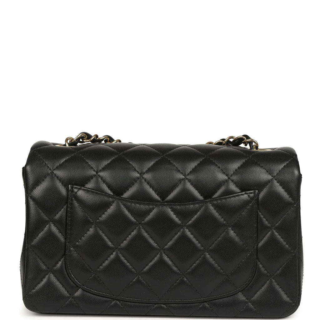 Mini Classic Rectangular Flap Bag Black Lambskin Light Gold Hardware