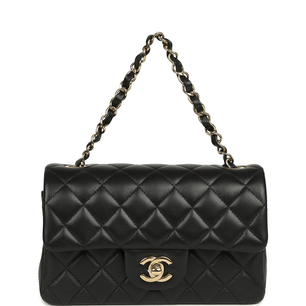 Mini Classic Rectangular Flap Bag Black Lambskin Light Gold Hardware