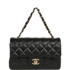 Mini Classic Rectangular Flap Bag Black Lambskin Light Gold Hardware