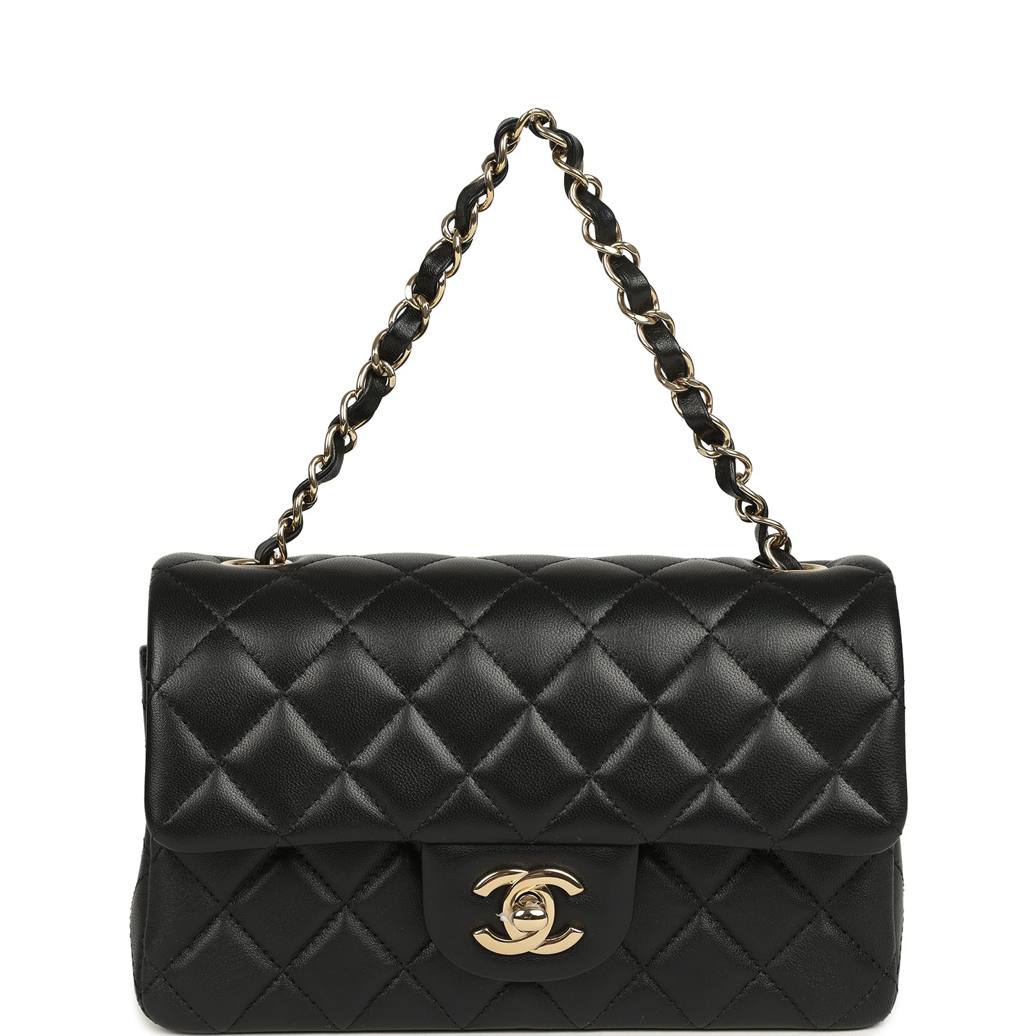 Mini Classic Rectangular Flap Bag Black Lambskin Light Gold Hardware