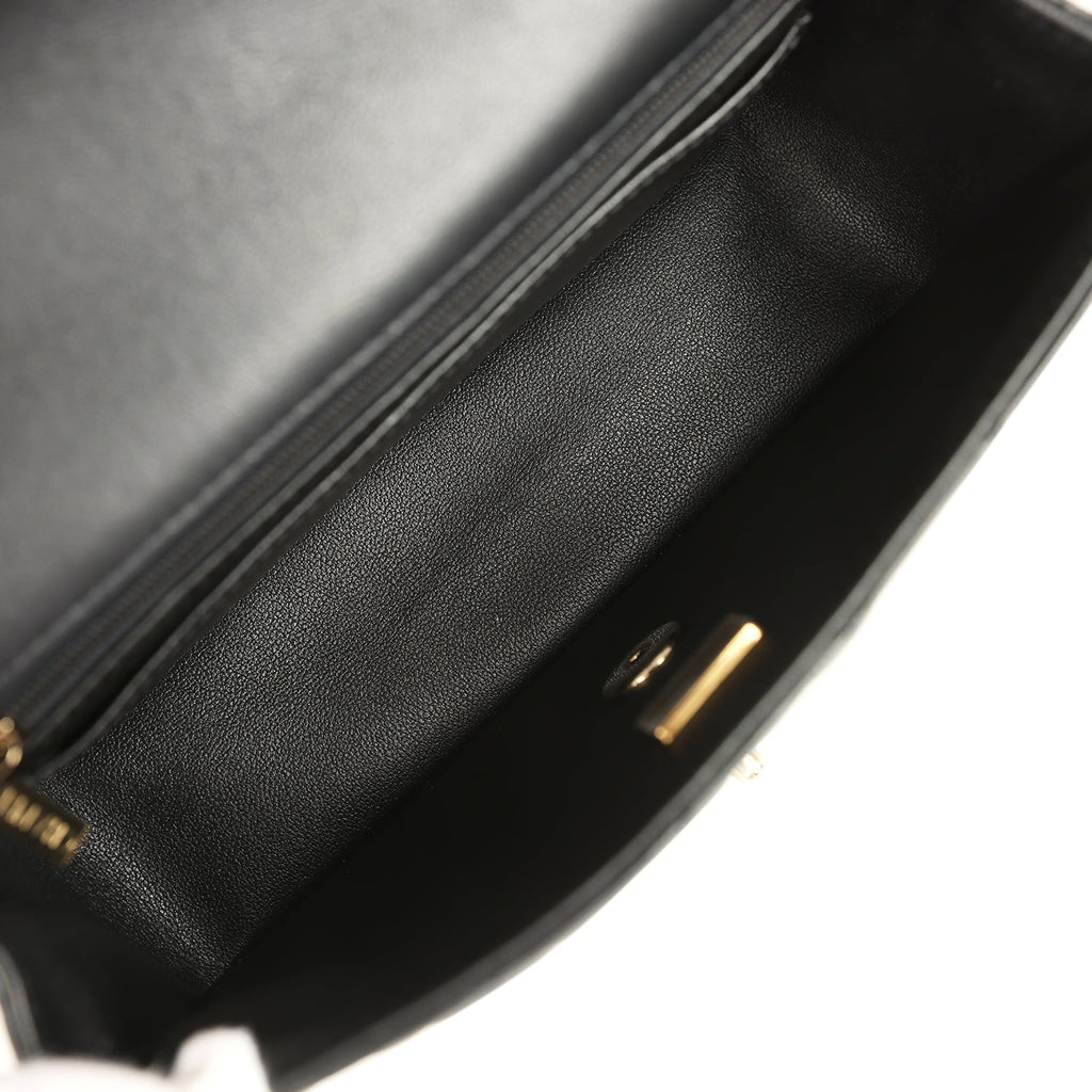 Mini Classic Rectangular Flap Bag Black Lambskin Light Gold Hardware