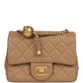 Mini Pearl Crush Square Flap Bag Beige Lambskin Brushed Gold Hardware