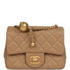 Mini Pearl Crush Square Flap Bag Beige Lambskin Brushed Gold Hardware