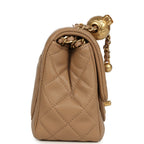 Mini Pearl Crush Square Flap Bag Beige Lambskin Brushed Gold Hardware