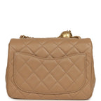 Mini Pearl Crush Square Flap Bag Beige Lambskin Brushed Gold Hardware