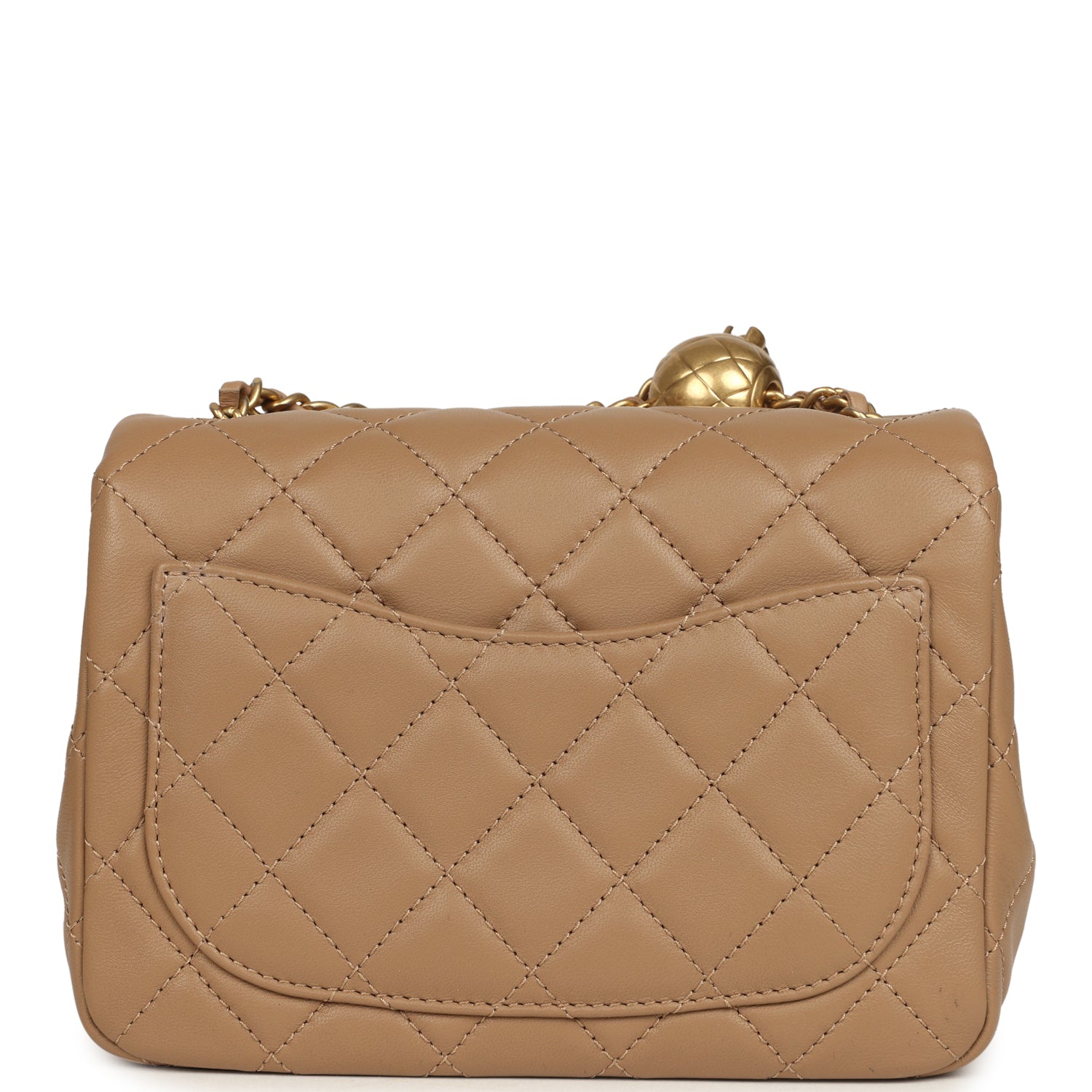 Mini Pearl Crush Square Flap Bag Beige Lambskin Brushed Gold Hardware