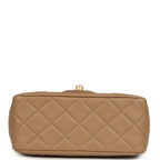 Mini Pearl Crush Square Flap Bag Beige Lambskin Brushed Gold Hardware
