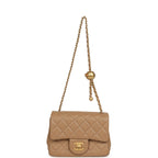 Mini Pearl Crush Square Flap Bag Beige Lambskin Brushed Gold Hardware