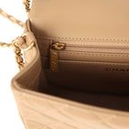 Mini Pearl Crush Square Flap Bag Beige Lambskin Brushed Gold Hardware