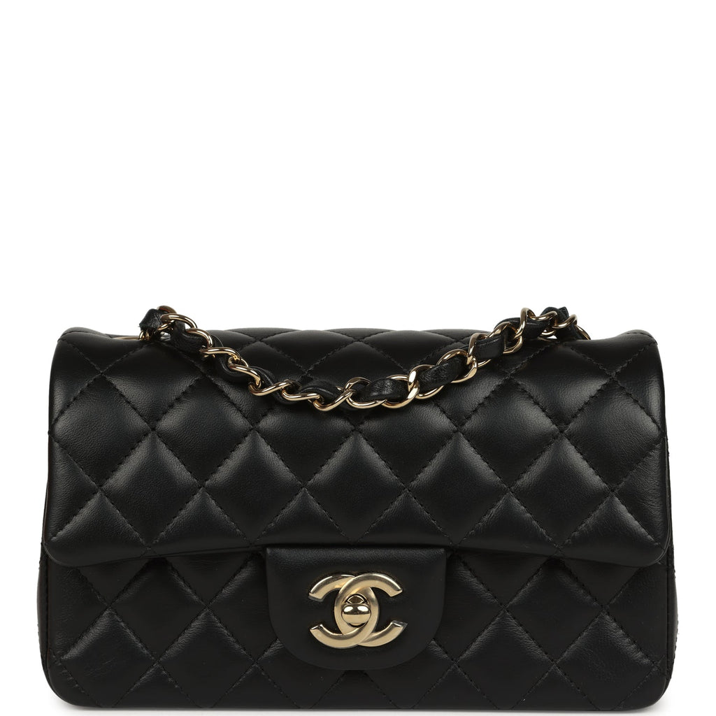 Mini Classic Rectangular Flap Bag Black Lambskin Light Gold Hardware