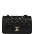Mini Classic Rectangular Flap Bag Black Lambskin Light Gold Hardware