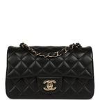 Mini Classic Rectangular Flap Bag Black Lambskin Light Gold Hardware