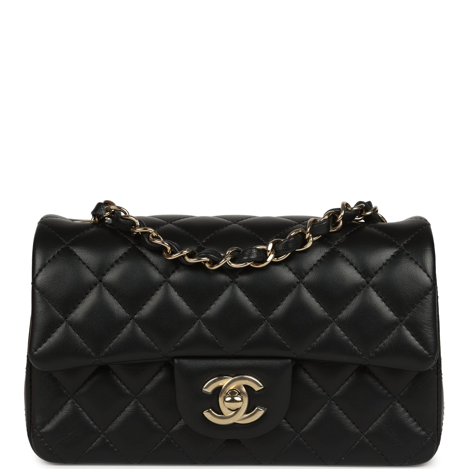 Mini Classic Rectangular Flap Bag Black Lambskin Light Gold Hardware