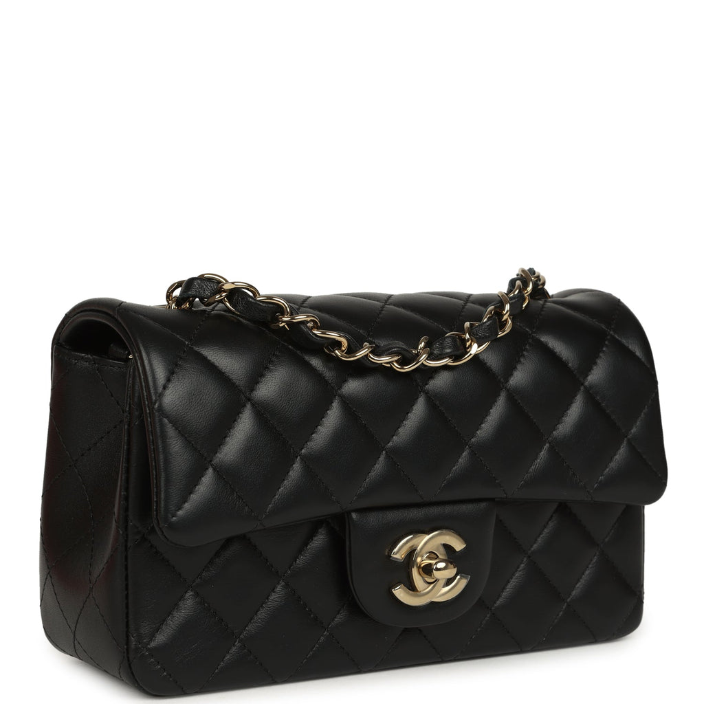 Mini Classic Rectangular Flap Bag Black Lambskin Light Gold Hardware