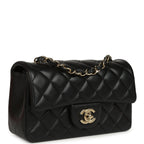 Mini Classic Rectangular Flap Bag Black Lambskin Light Gold Hardware