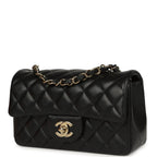 Mini Classic Rectangular Flap Bag Black Lambskin Light Gold Hardware