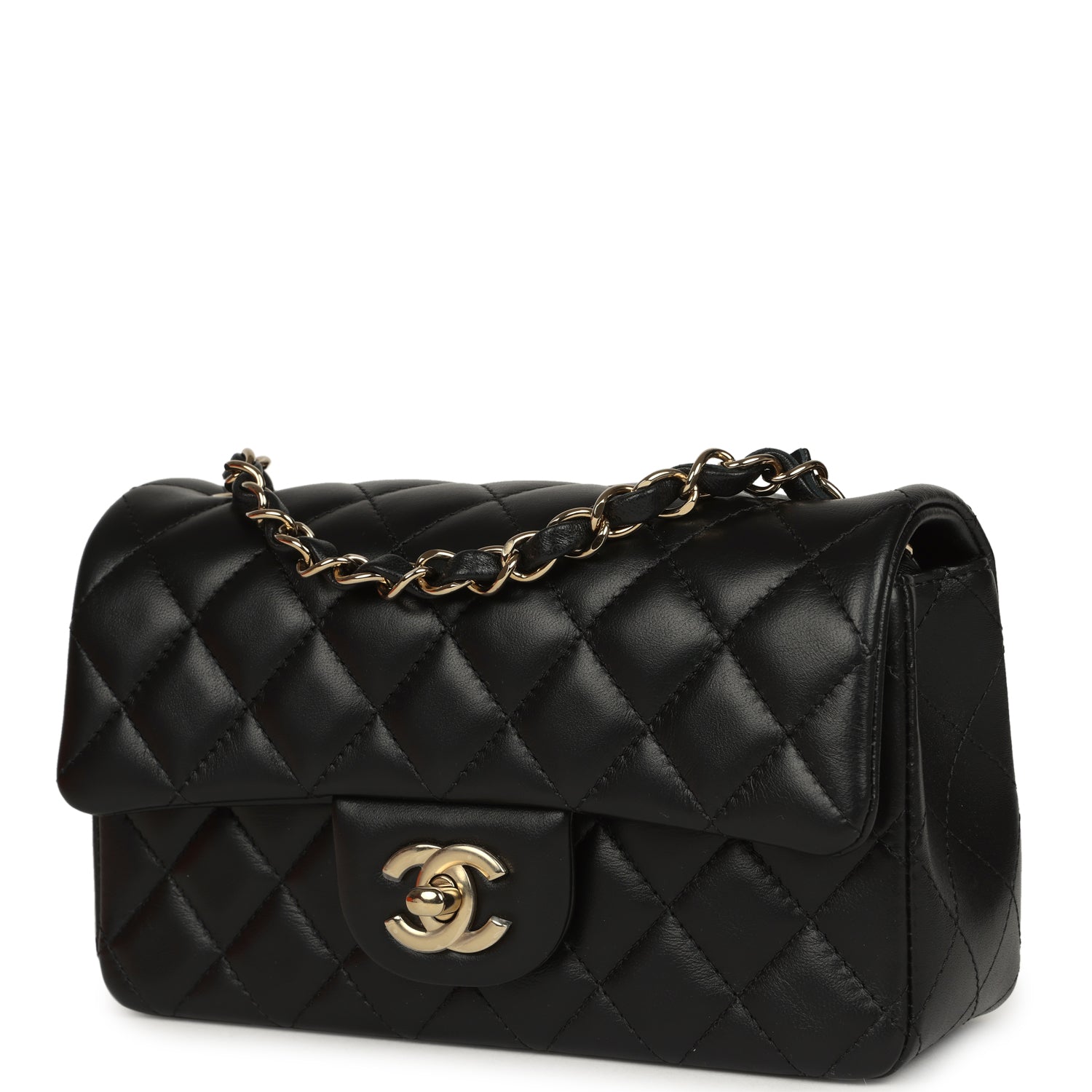 Mini Classic Rectangular Flap Bag Black Lambskin Light Gold Hardware