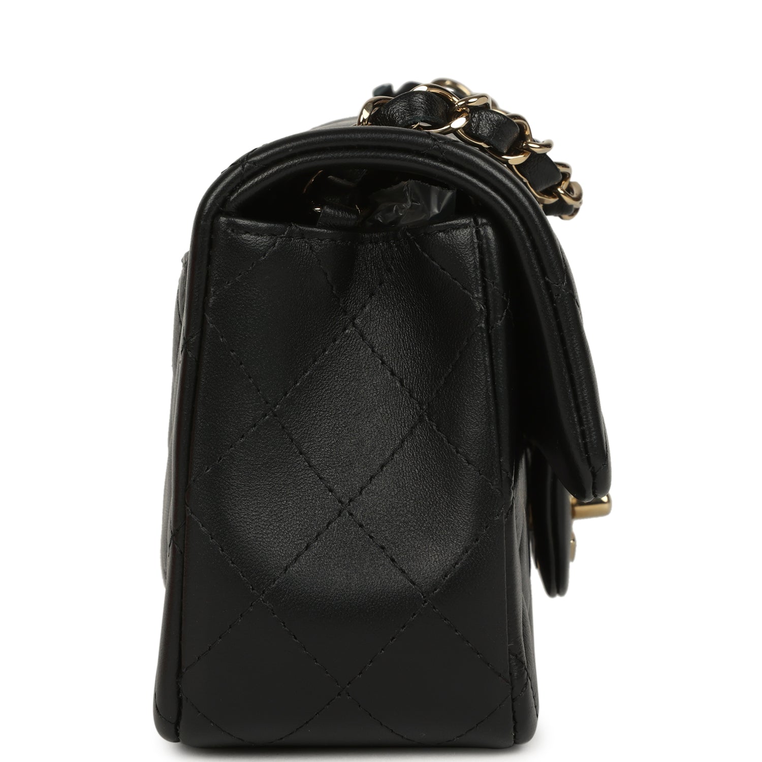 Mini Classic Rectangular Flap Bag Black Lambskin Light Gold Hardware