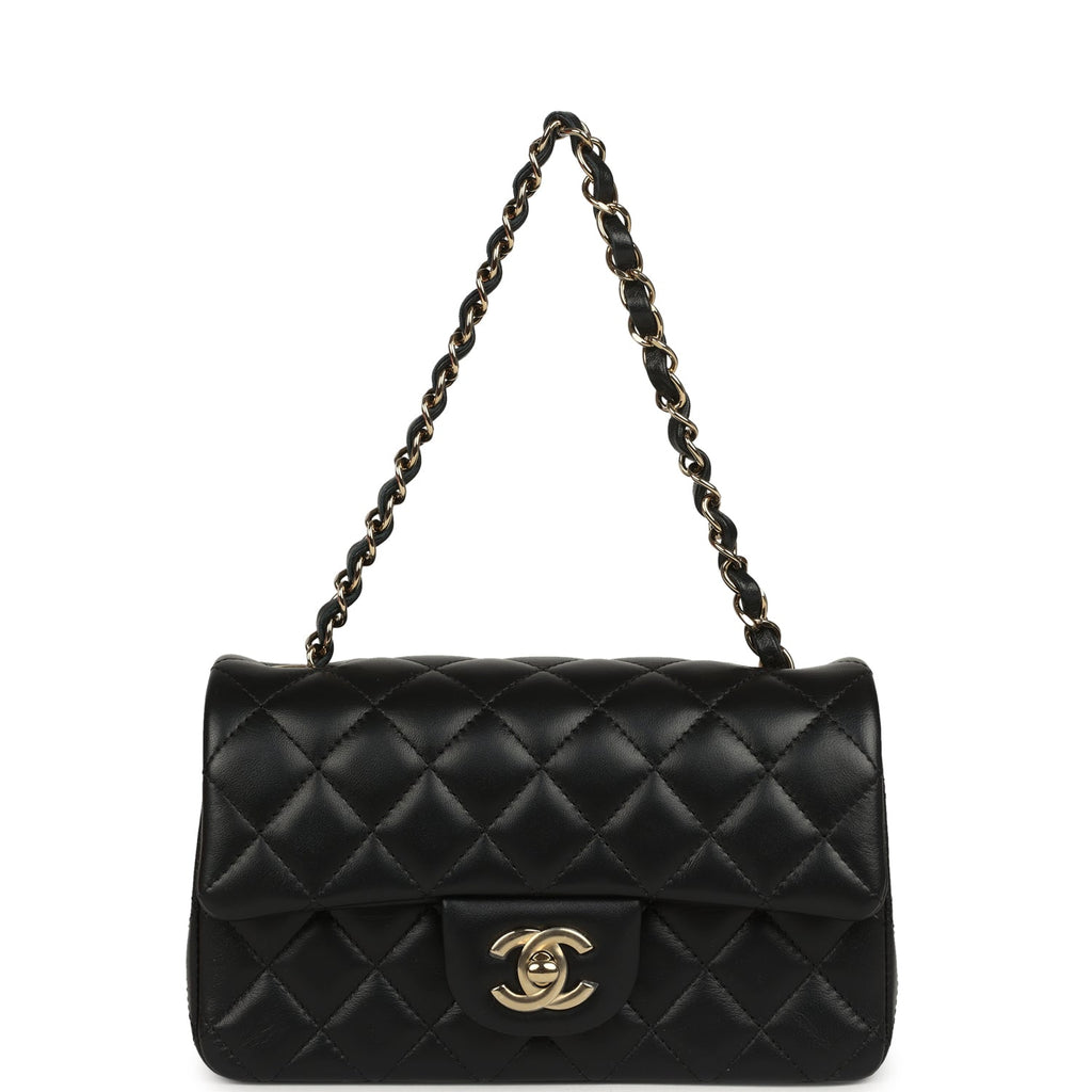 Mini Classic Rectangular Flap Bag Black Lambskin Light Gold Hardware