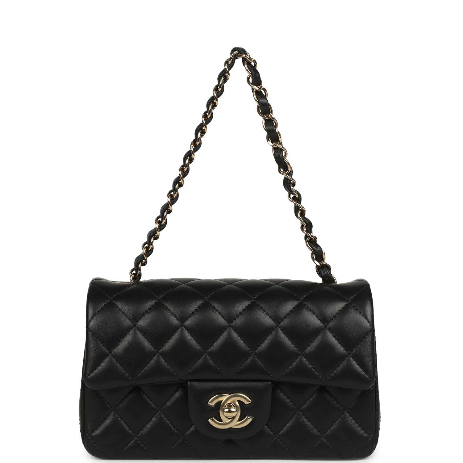 Mini Classic Rectangular Flap Bag Black Lambskin Light Gold Hardware