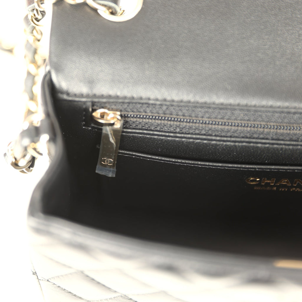 Mini Classic Rectangular Flap Bag Black Lambskin Light Gold Hardware