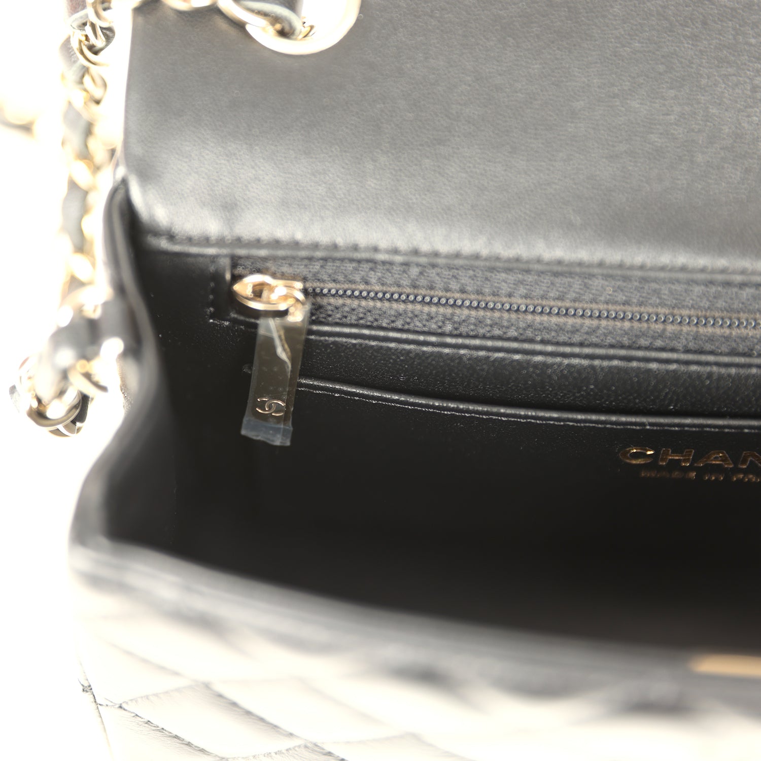 Mini Classic Rectangular Flap Bag Black Lambskin Light Gold Hardware
