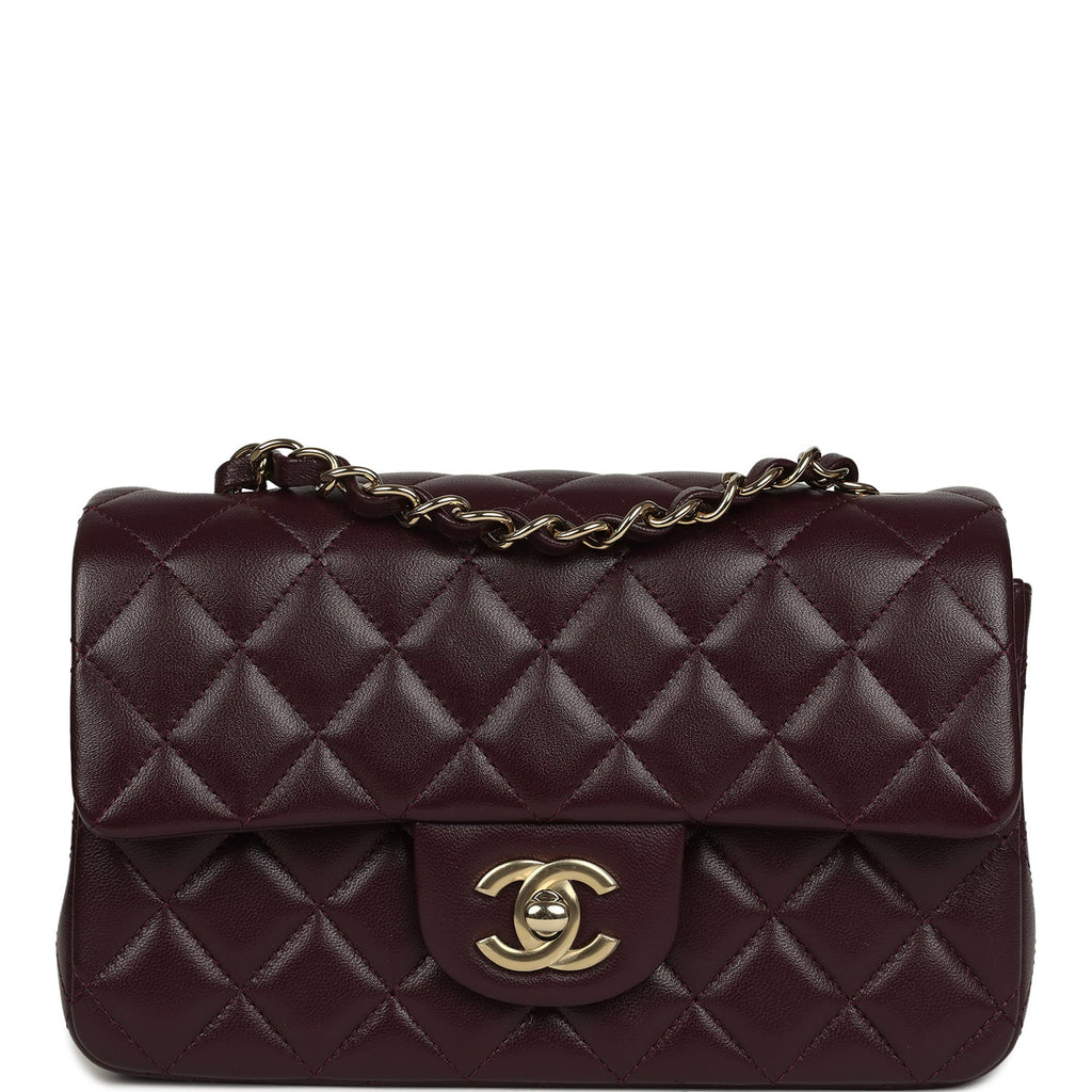 Mini Classic Rectangular Flap Bag Burgundy Shiny Lambskin Light Gold Hardware