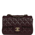 Mini Classic Rectangular Flap Bag Burgundy Shiny Lambskin Light Gold Hardware