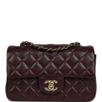 Mini Classic Rectangular Flap Bag Burgundy Shiny Lambskin Light Gold Hardware
