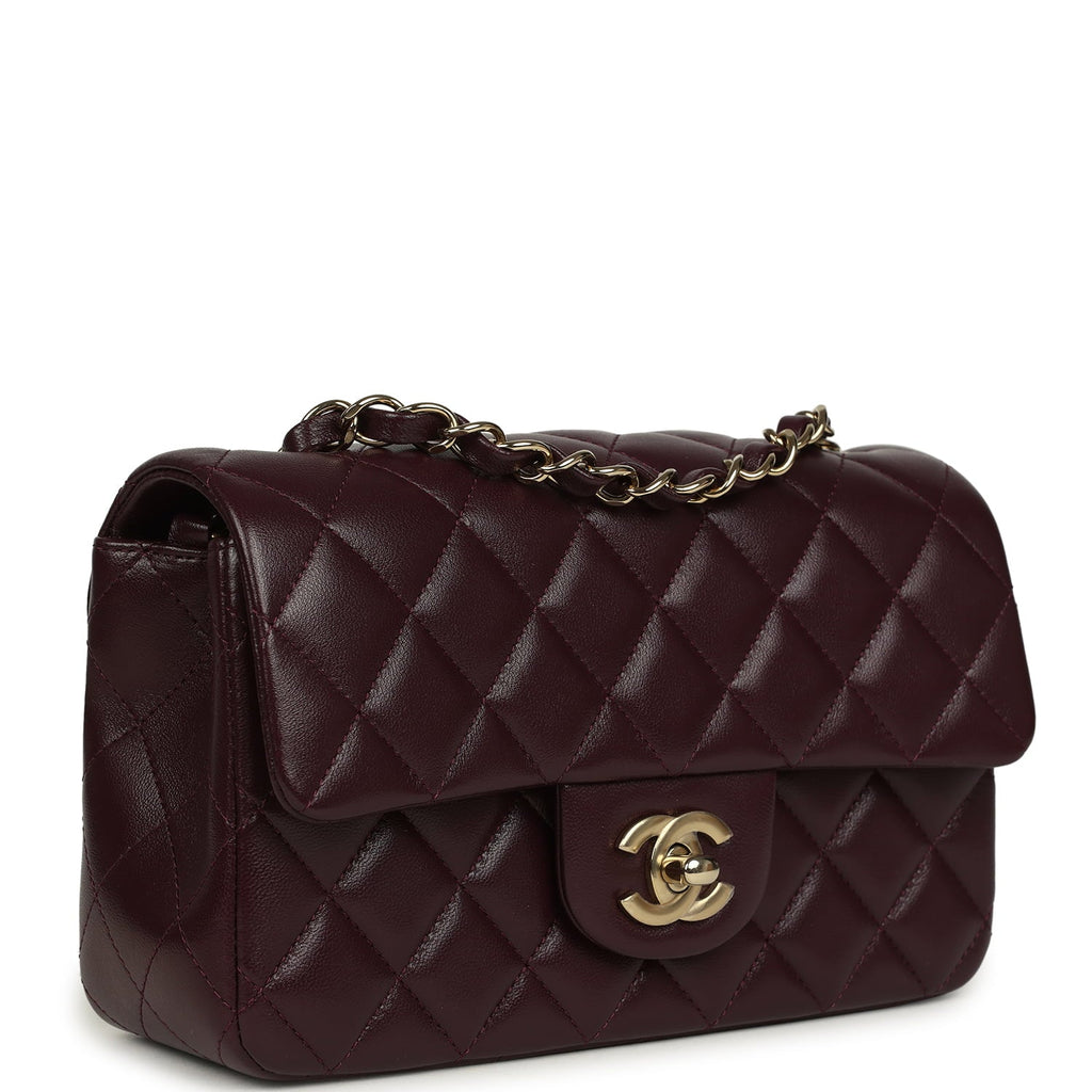 Mini Classic Rectangular Flap Bag Burgundy Shiny Lambskin Light Gold Hardware