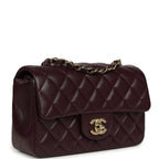 Mini Classic Rectangular Flap Bag Burgundy Shiny Lambskin Light Gold Hardware
