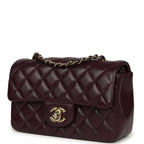 Mini Classic Rectangular Flap Bag Burgundy Shiny Lambskin Light Gold Hardware