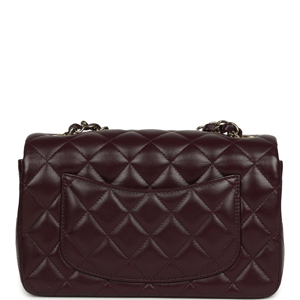 Mini Classic Rectangular Flap Bag Burgundy Shiny Lambskin Light Gold Hardware