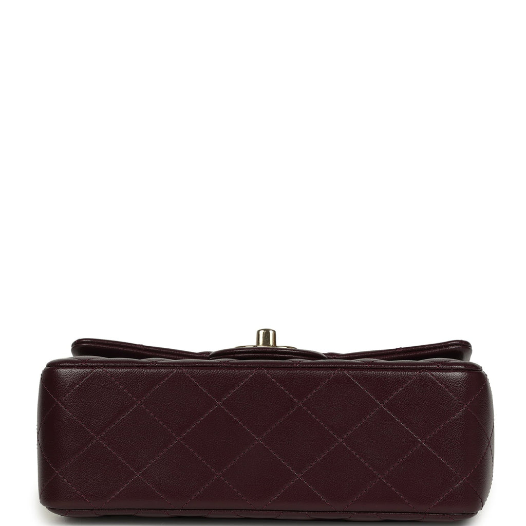Mini Classic Rectangular Flap Bag Burgundy Shiny Lambskin Light Gold Hardware