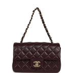 Mini Classic Rectangular Flap Bag Burgundy Shiny Lambskin Light Gold Hardware