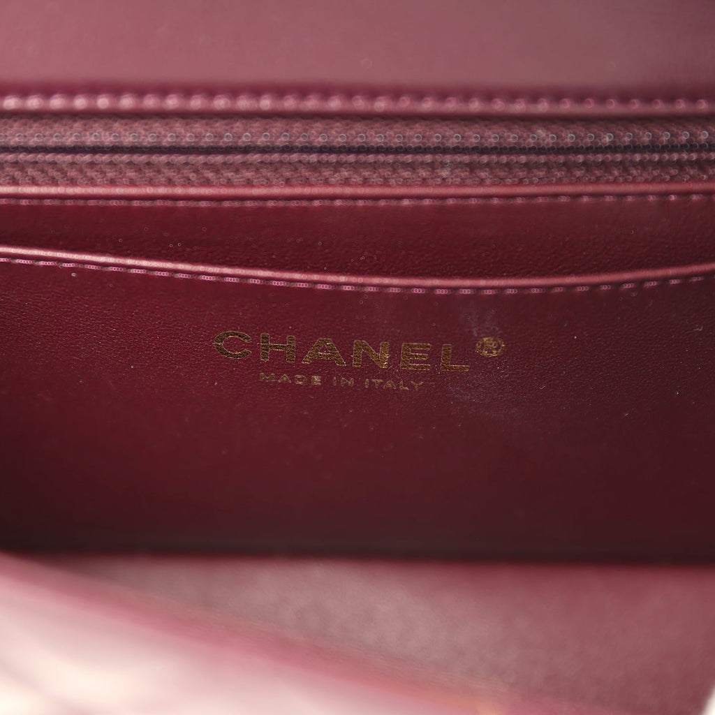 Mini Classic Rectangular Flap Bag Burgundy Shiny Lambskin Light Gold Hardware