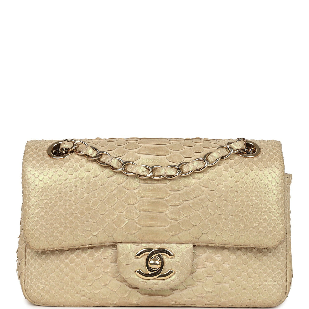 Pre-owned Mini Rectangular Flap Bag Iridescent Gold Python Gold Hardware