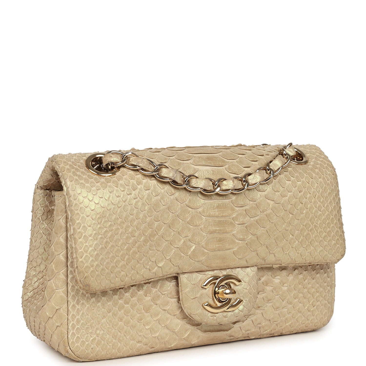 Pre-owned Mini Rectangular Flap Bag Iridescent Gold Python Gold Hardware