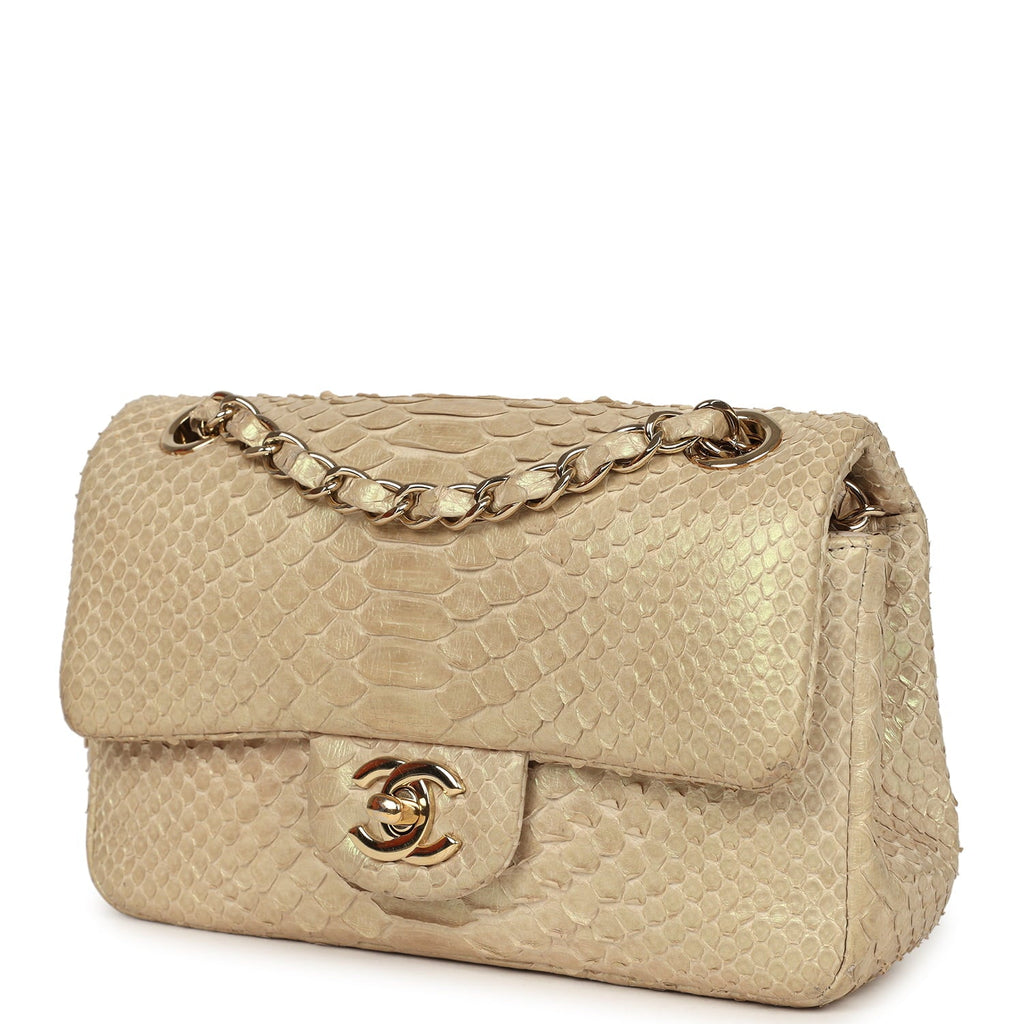 Pre-owned Mini Rectangular Flap Bag Iridescent Gold Python Gold Hardware
