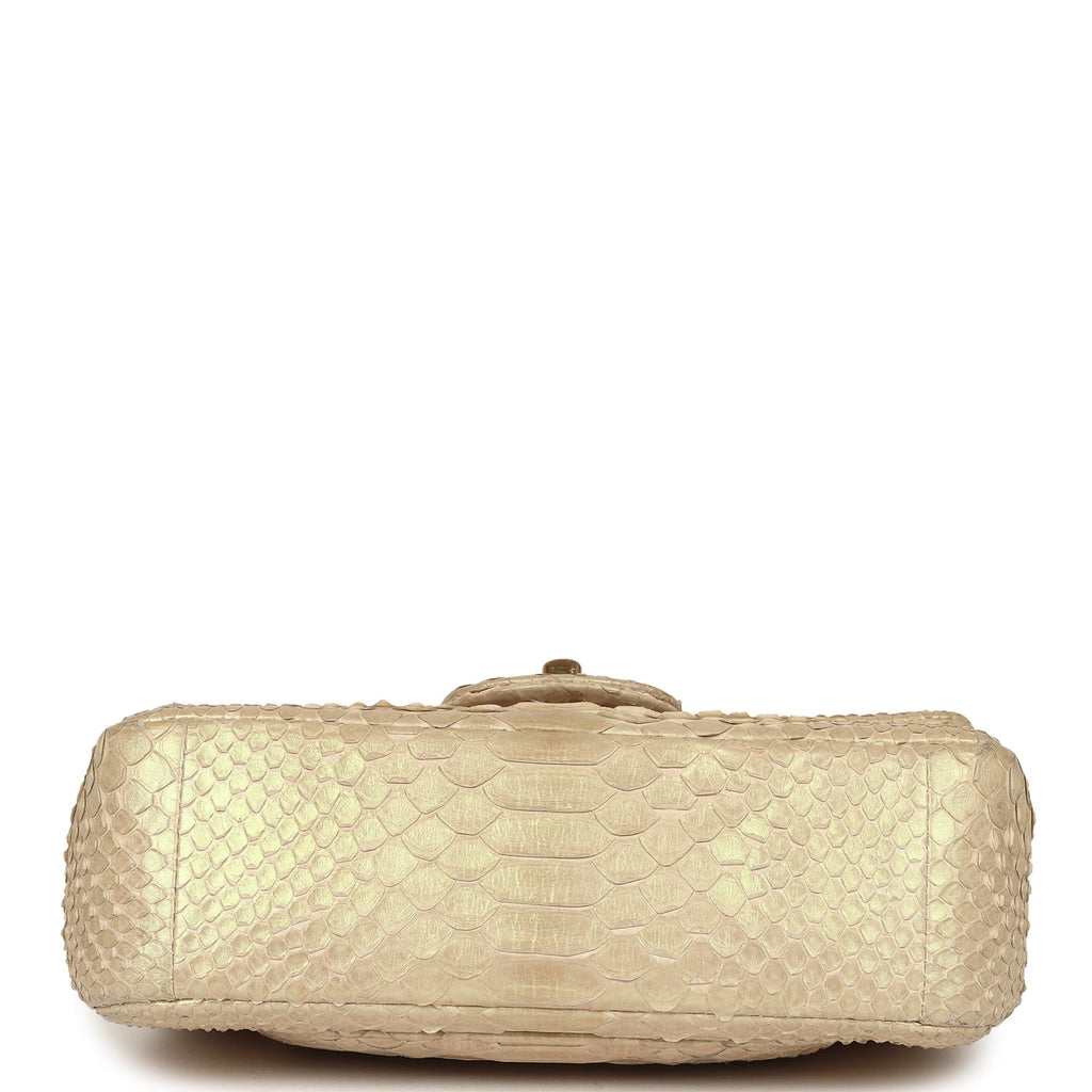 Mini Rectangular Flap Bag Iridescent Gold Python Gold Hardware