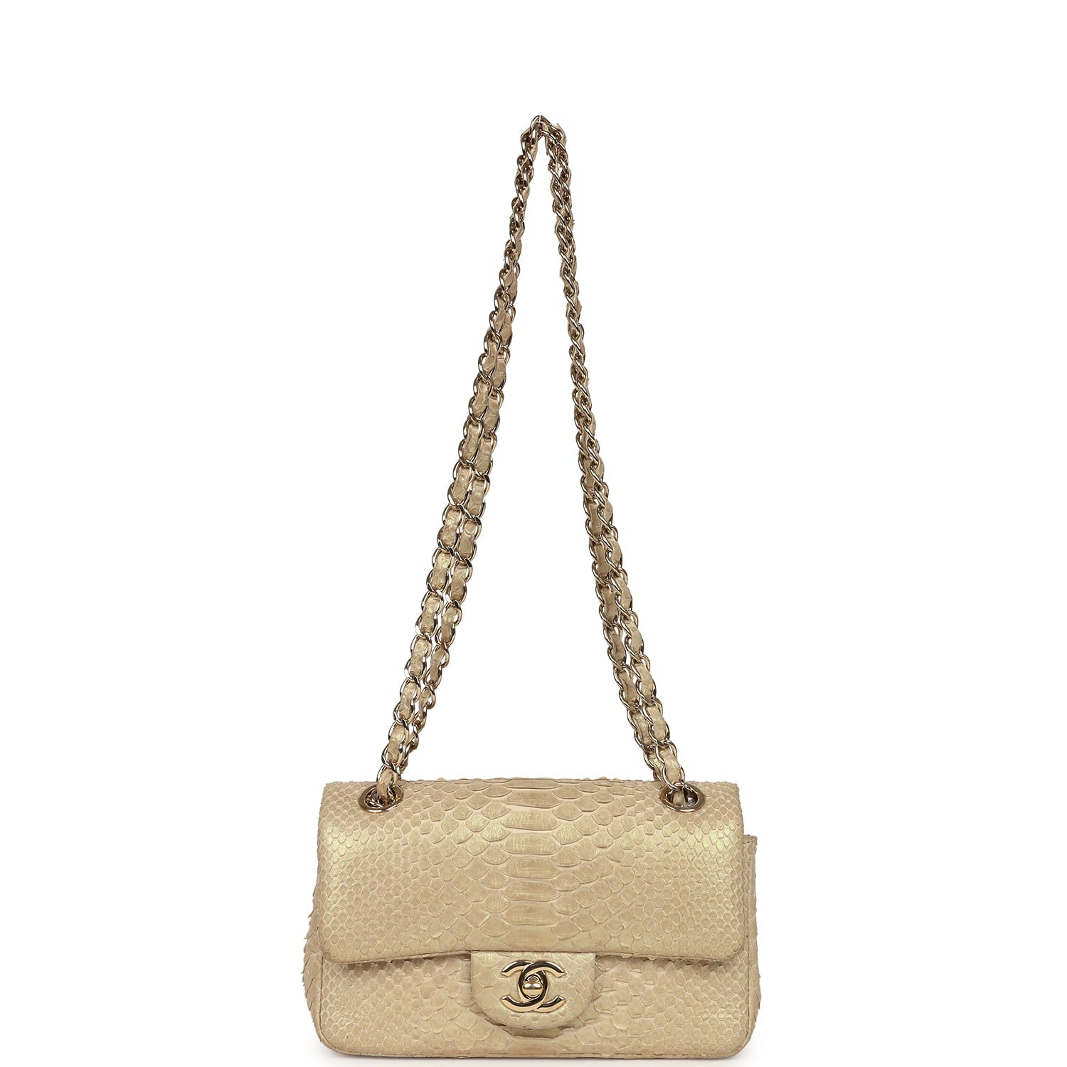 Pre-owned Mini Rectangular Flap Bag Iridescent Gold Python Gold Hardware