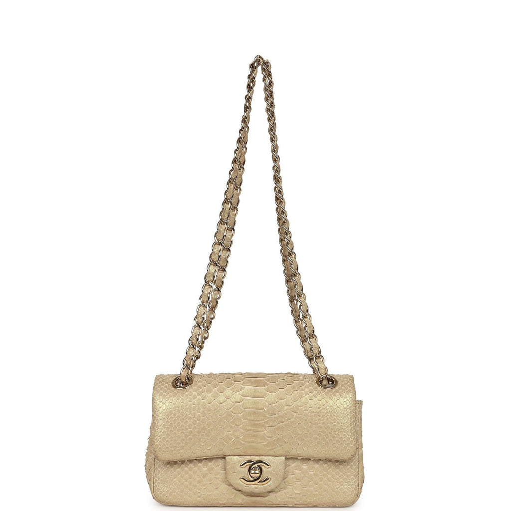 Mini Rectangular Flap Bag Iridescent Gold Python Gold Hardware