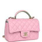 Mini Rectangular Flap Bag with Top Handle Pink and Green Lambskin Light Gold Hardware